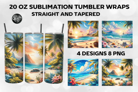 Beach Skinny Tumbler Wrap 20oz PNG