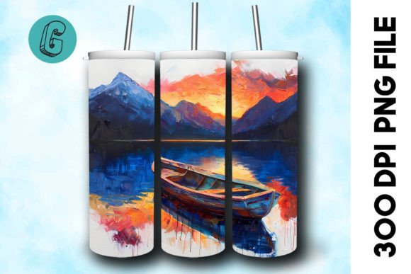 Oil Paint Lonely Boat Tumbler Wrap 39