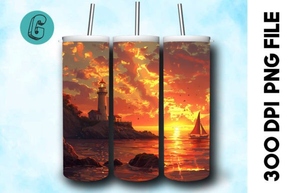 Oil Painting Lighthouse Tumbler Wrap 28