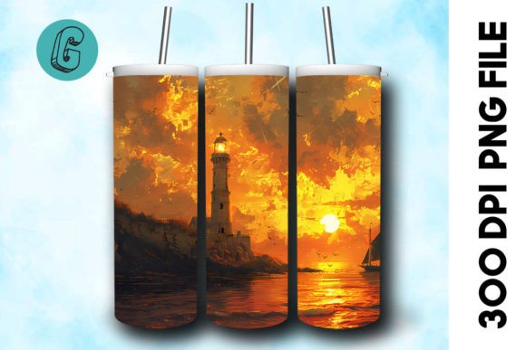 Oil Painting Lighthouse Tumbler Wrap 32